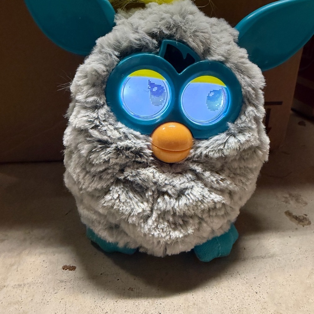 2012 Furby Boom Rain Cloud Interactive Talking Toy TESTED Works Grey Teal Hasbro